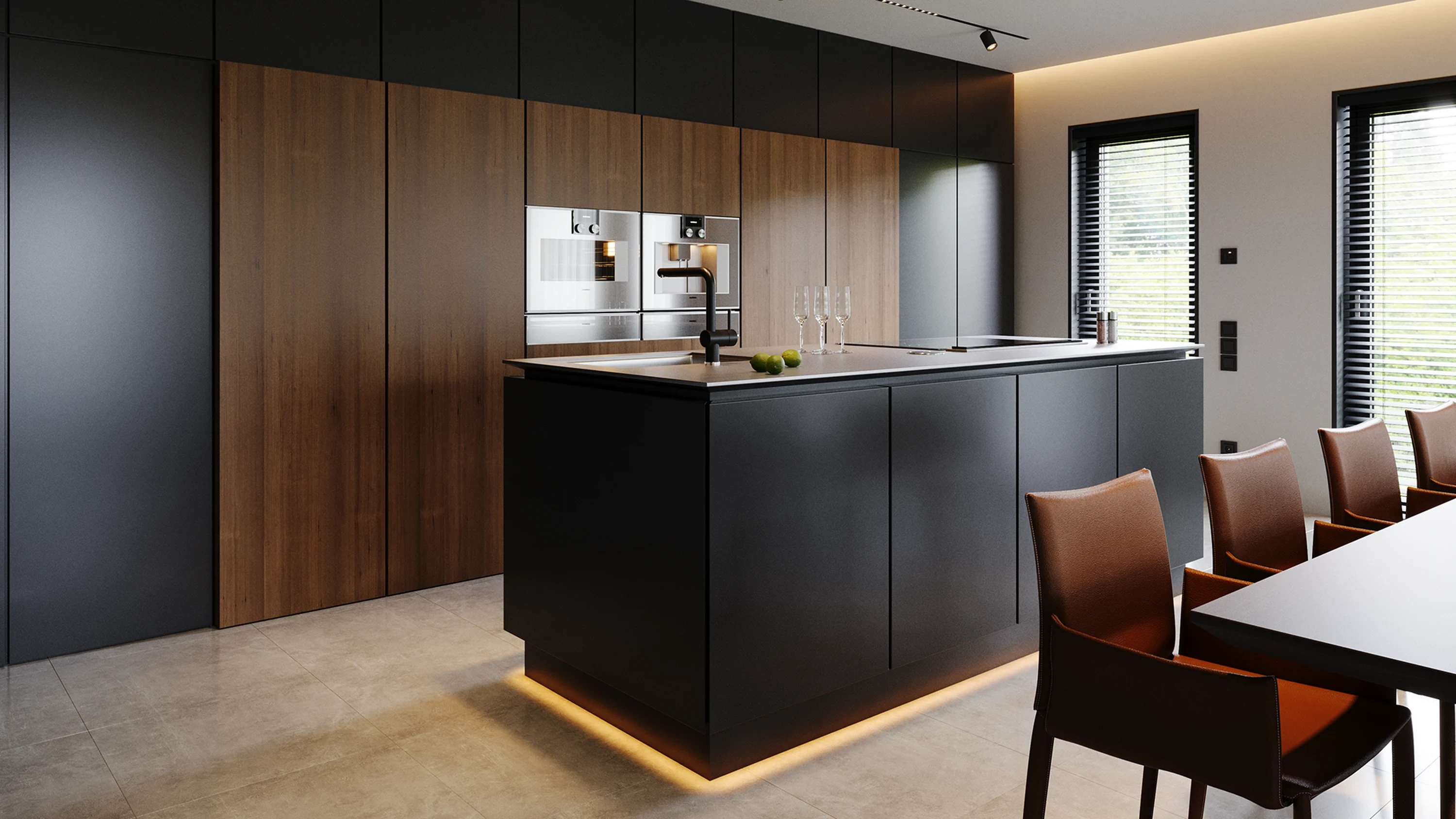 Cuisine — coin cuisson avec hotte discrète.