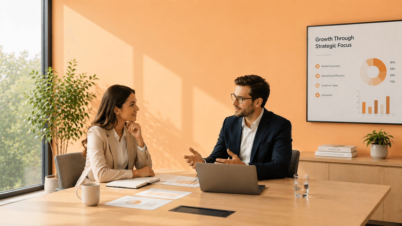 Image of two people discussing