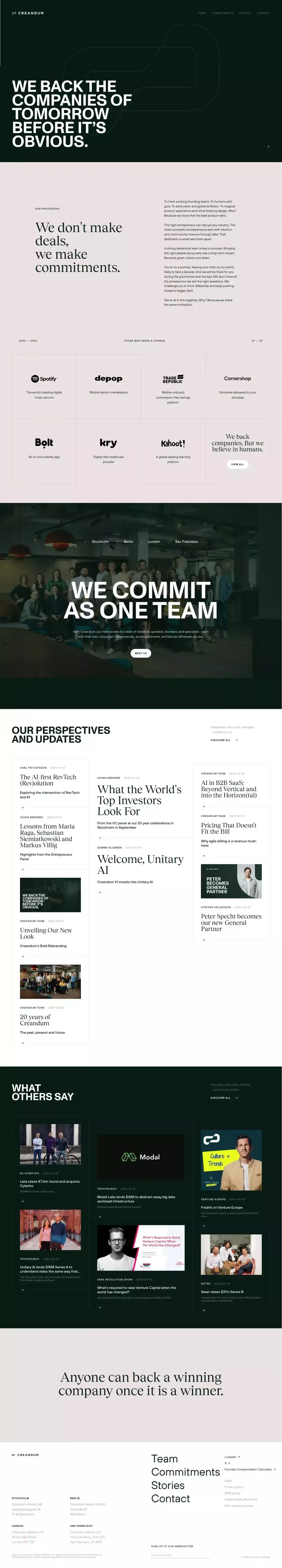 Welcome to Creandum! portfolio page screenshot showcasing Marketing and Finance design