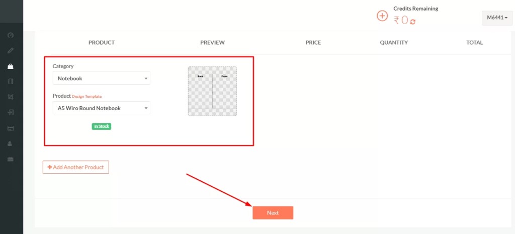 Select the category of the product and other product details while placing an order