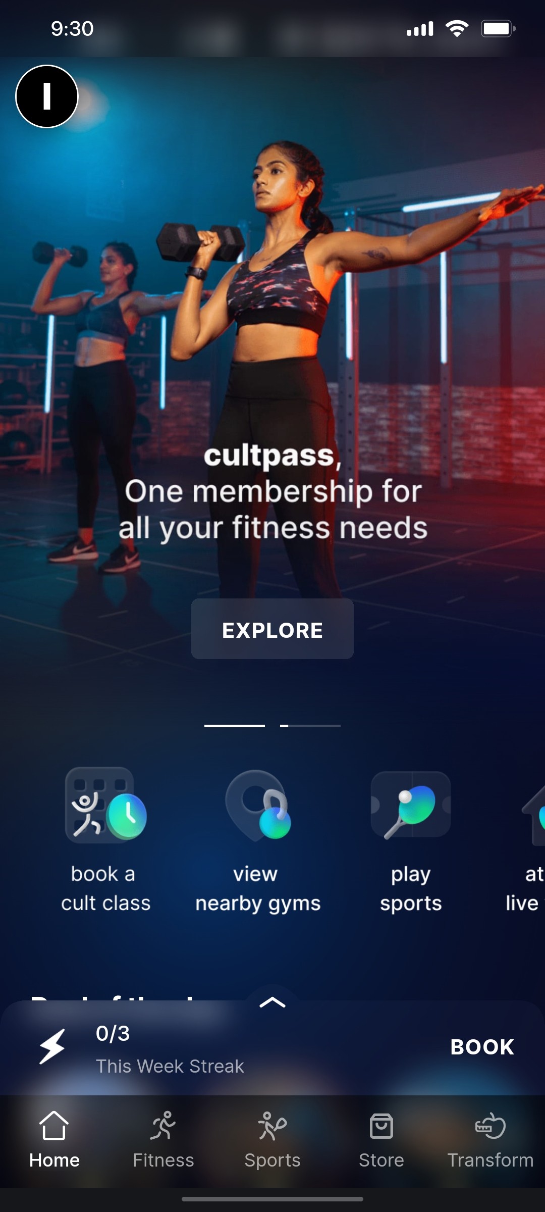 Cult.fit App Explore Screen