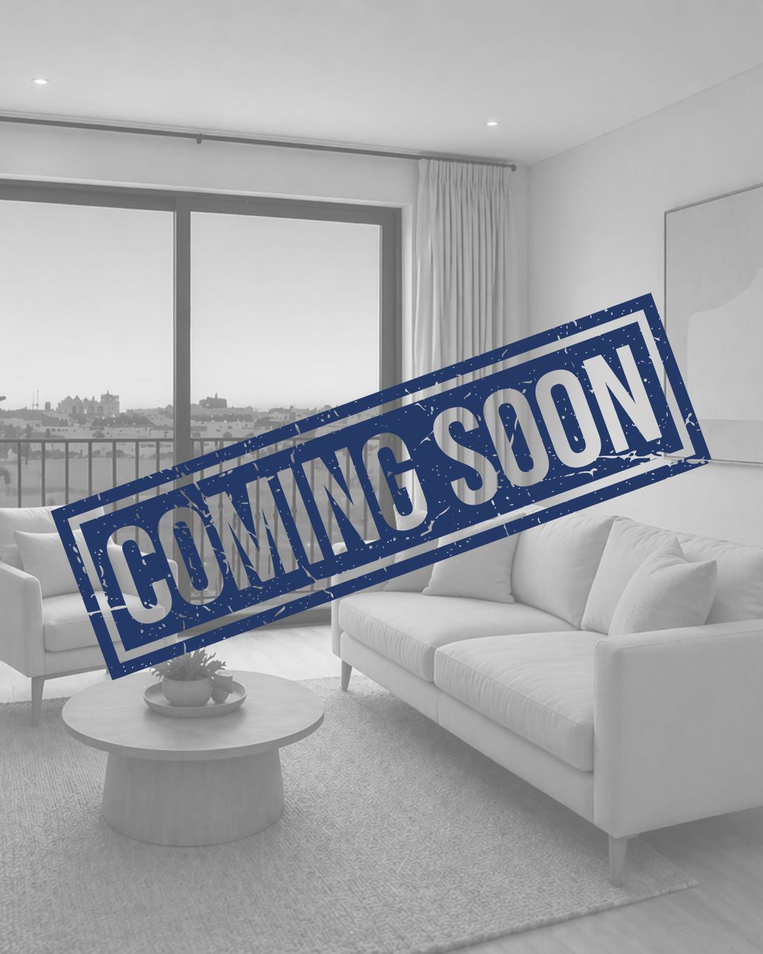 Interior render: open-plan kitchen and living area with ducted AC in new-build apartment, Málaga city centre
