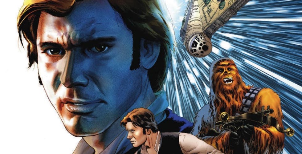 Han Solo, Chewbacca, and the Millennium Falcon in the comics.