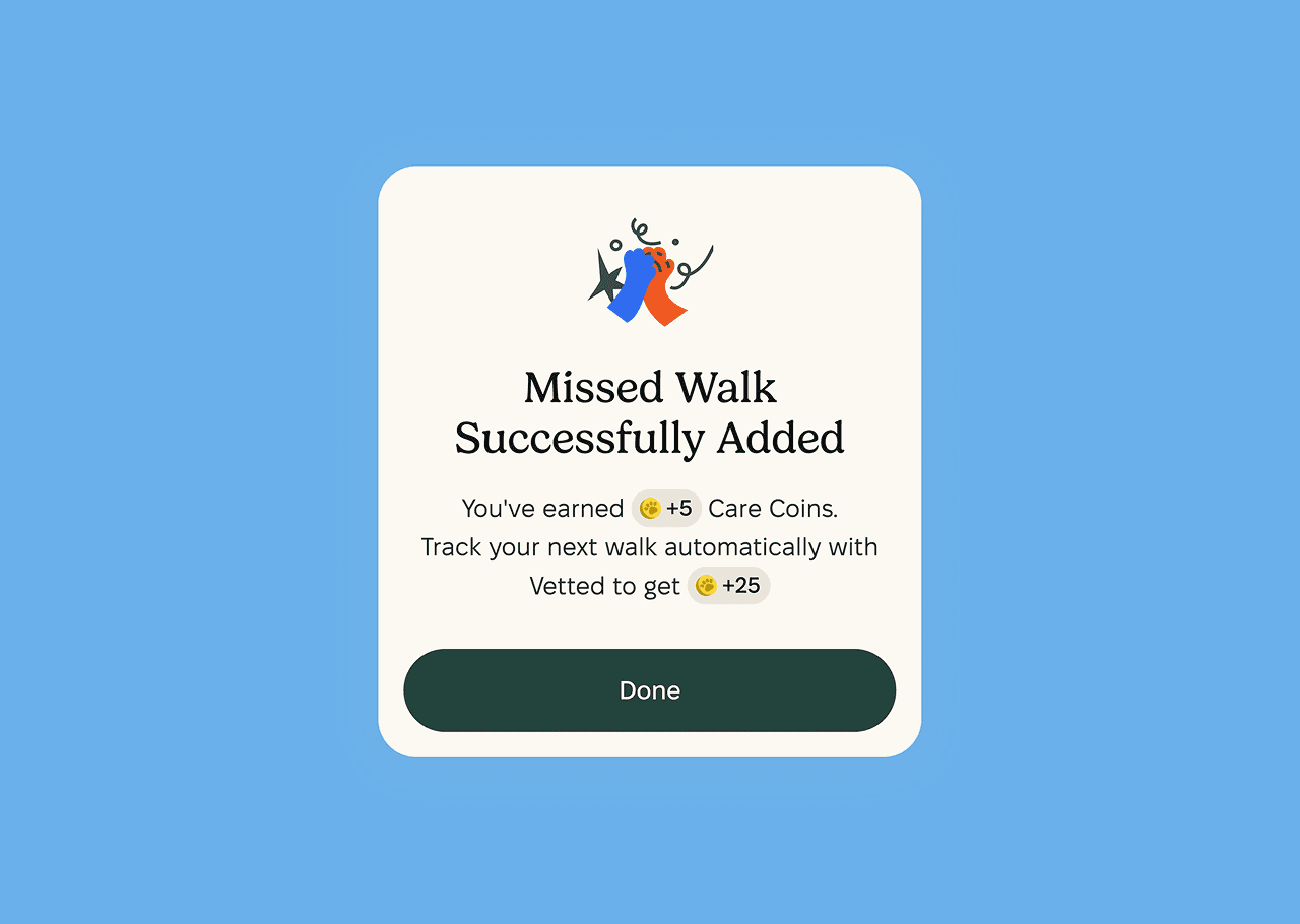Missed walk succesfully added card