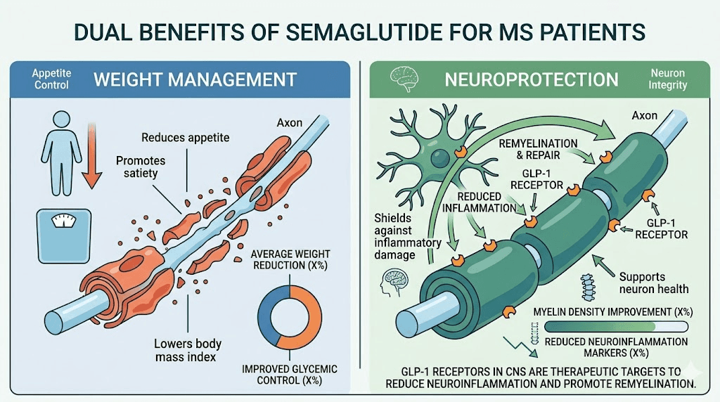 Dual benefits of semaglutide for multiple sclerosis patients showing weight management and neuroprotection