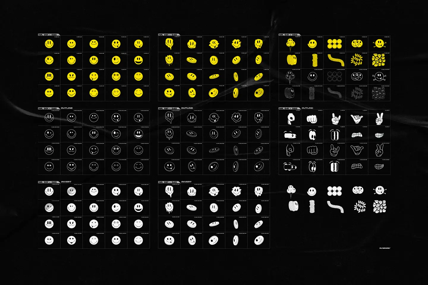 Y2K Abstract Acid Shapes smiley icon variations and outline vector shapes preview