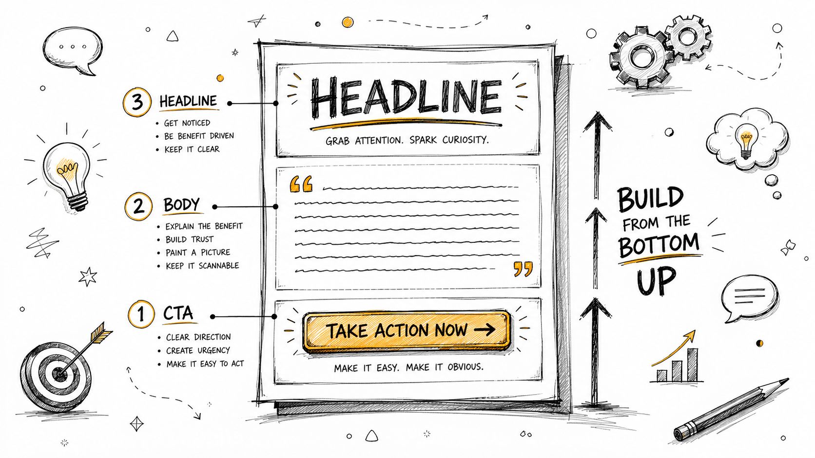 An infographic showing the three essential components of ad copy: headline, body, and call to action.