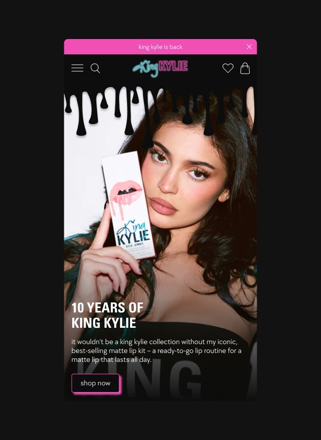 King Kylie homepage hero design by Same Same