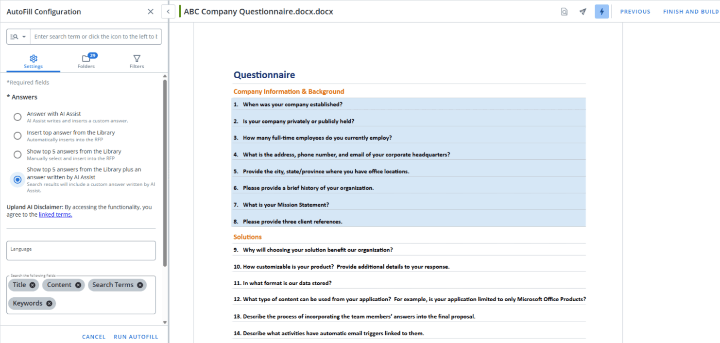 Company questionaire