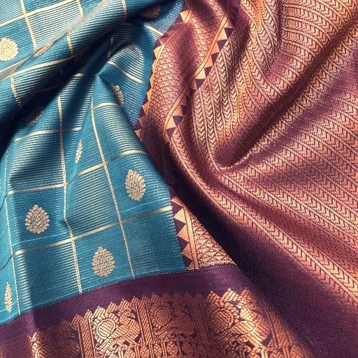 Teal Blue Semi Kanchivaram Art Silk Saree