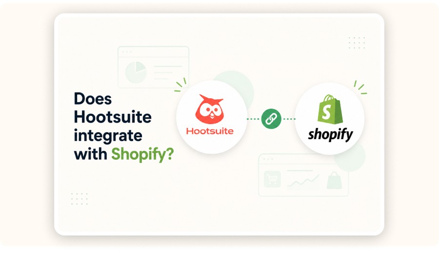 Graphic showing Hootsuite and Shopify logos connected, asking integration question
