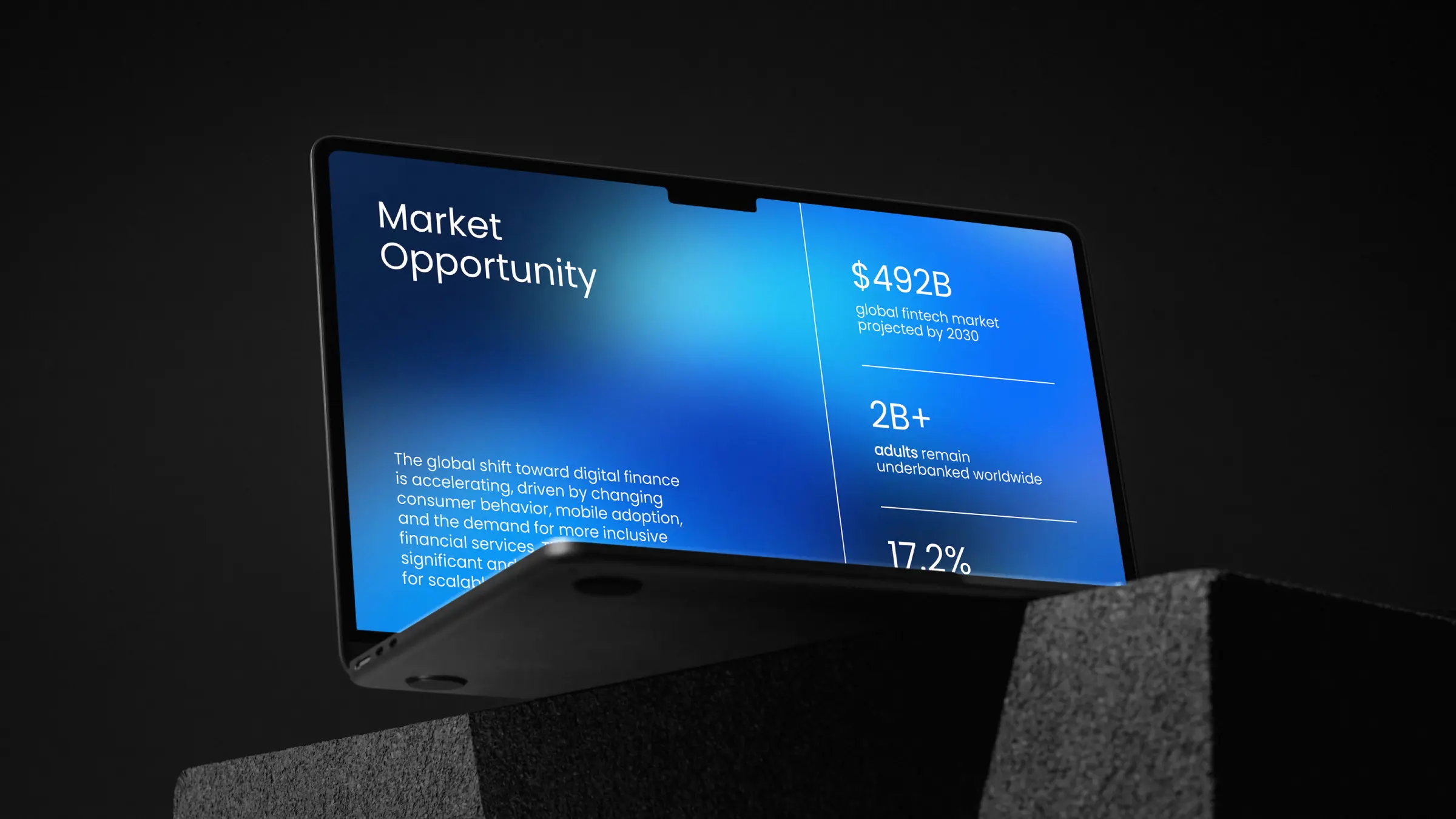 Laptop screen displaying Aviro fintech presentation slide