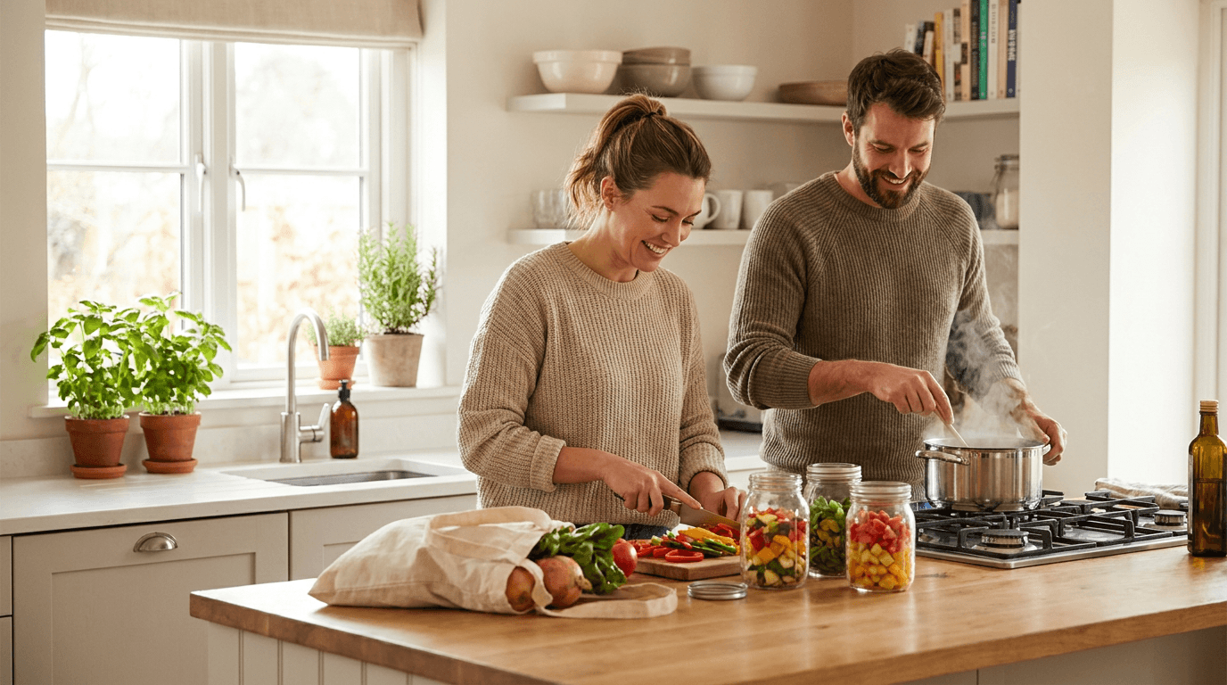 Couple doing weekend meal prep for a weight loss meal plan