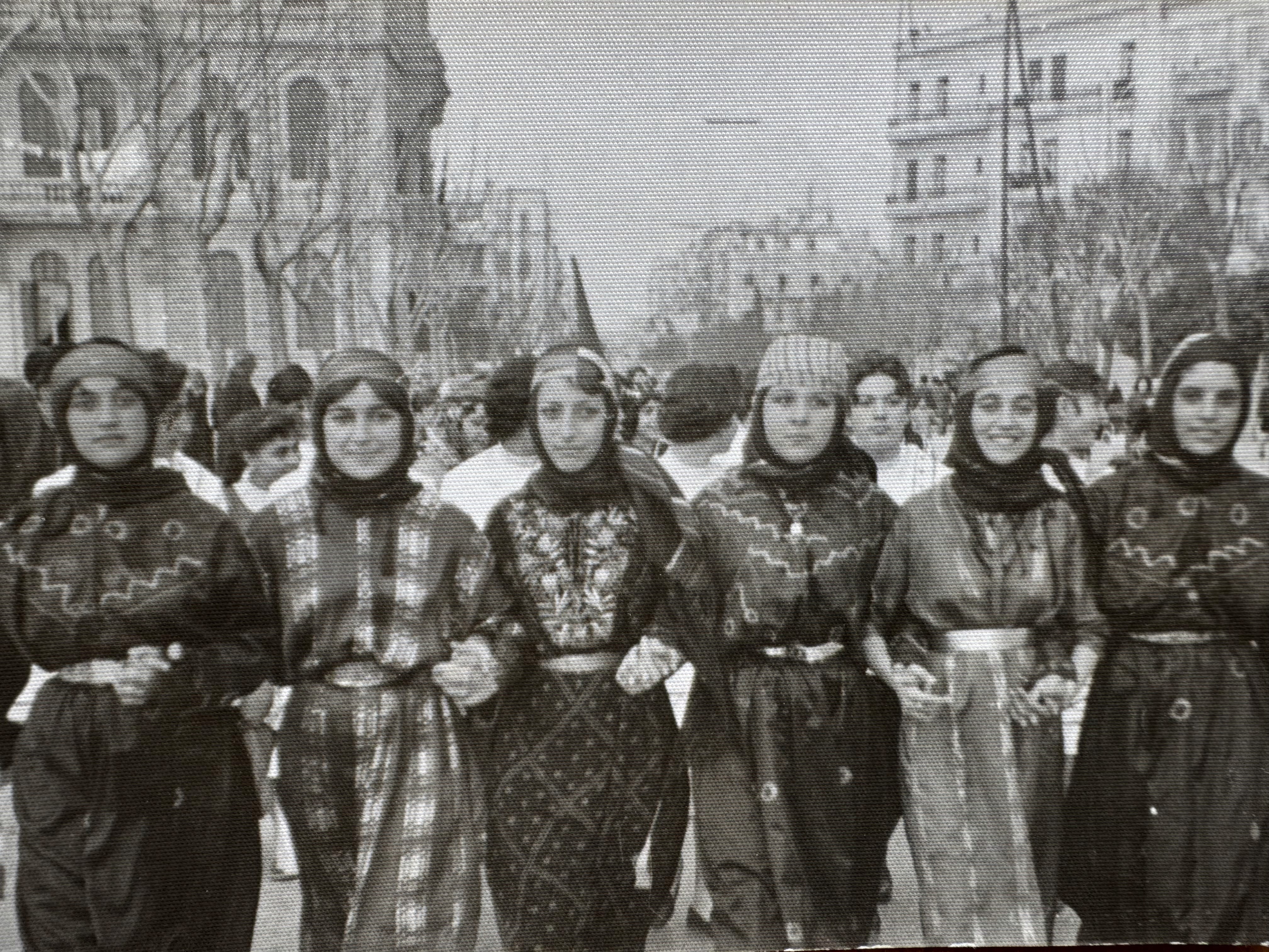 My mother, second from left, in a parade, February 1960, Aleppo Syria.