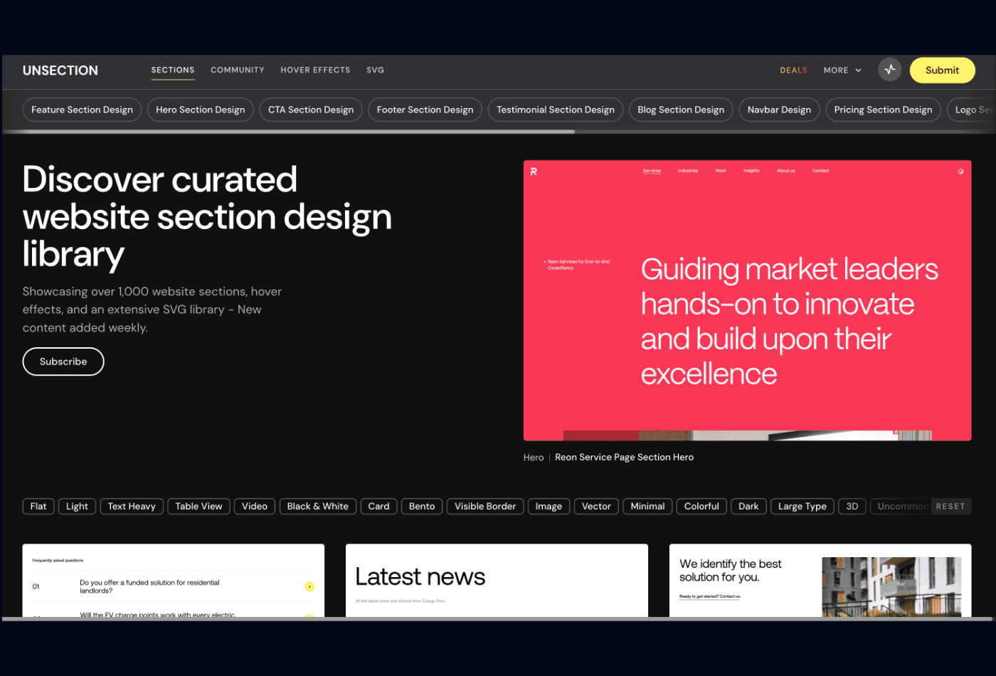 Unsection website section inspiration