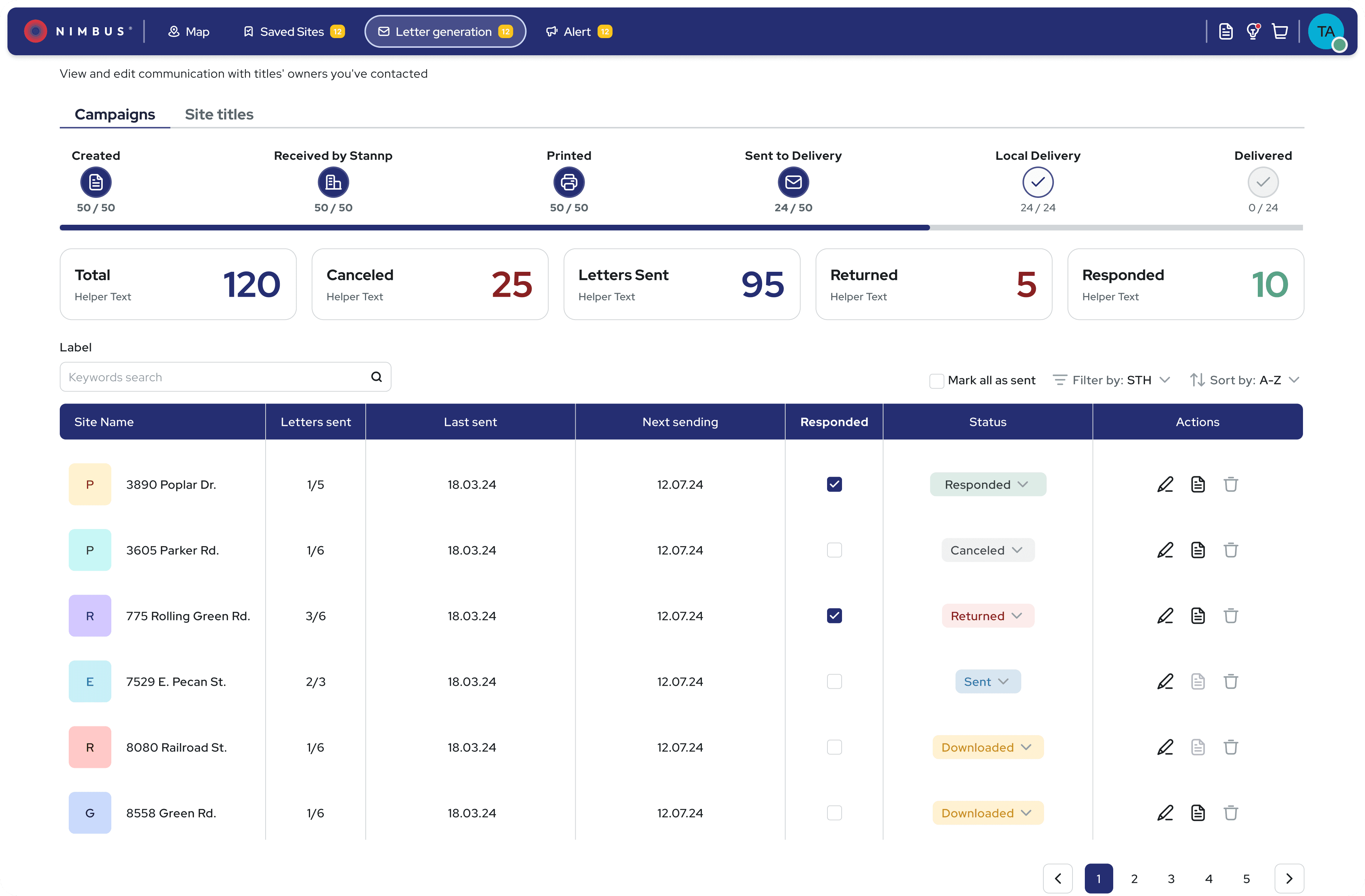Letter generation screens