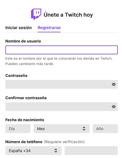 crear una cuenta en twitch