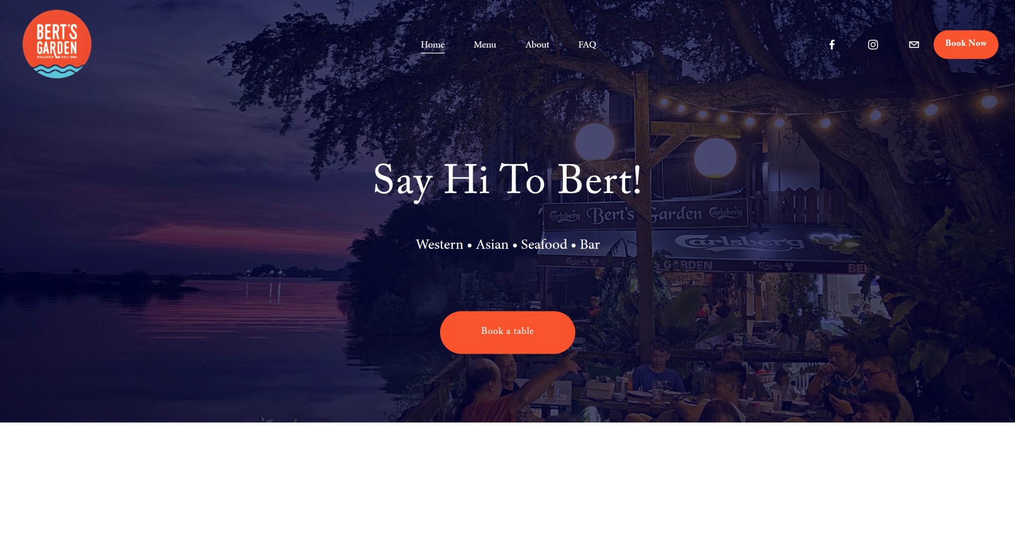 A 4-page website for a family-run restaurant based in Melaka, Malaysia, called Bert's Garden.