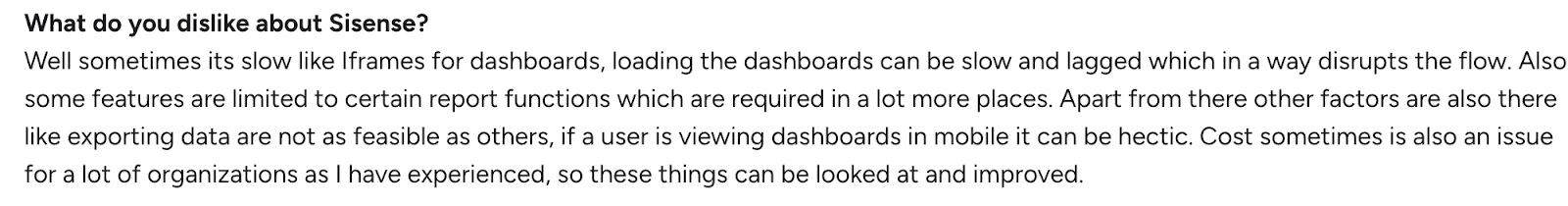 Review of Sisense limitations in advanced reporting