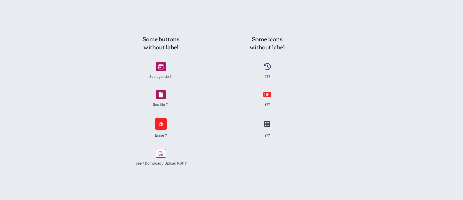 Clarity problems due to icons without labels.