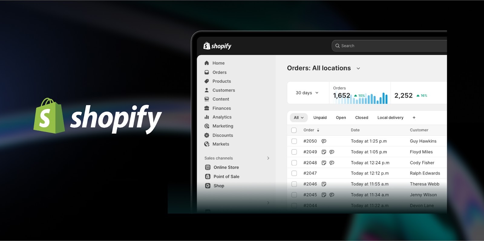 Shopify-Logo neben der Bestellübersicht im Shopify-Admin, zur Wahl zwischen Hydrogen und Liquid
