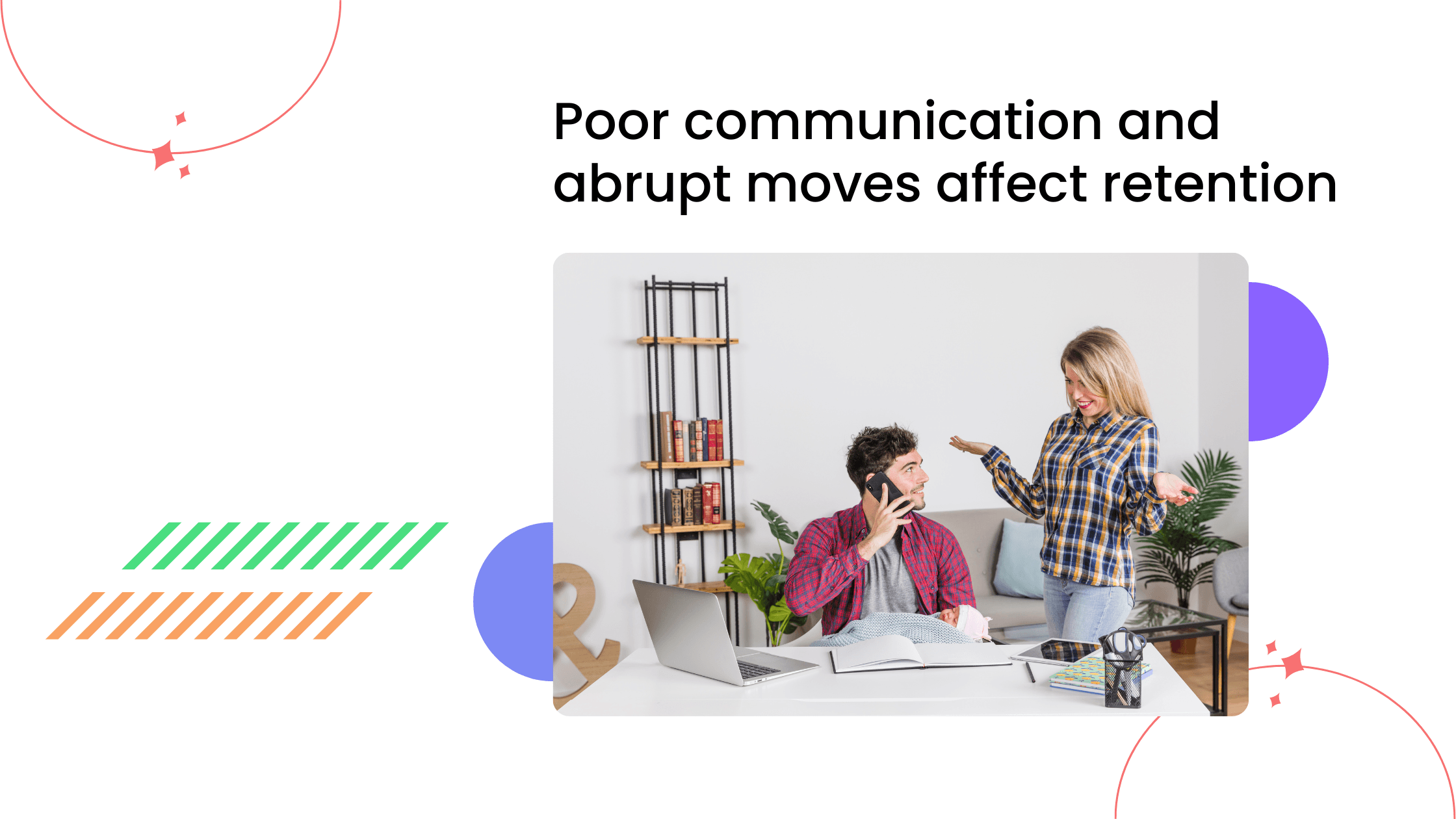 Coach and client in tense discussion at a desk, showing how poor communication and abrupt changes impact retention.