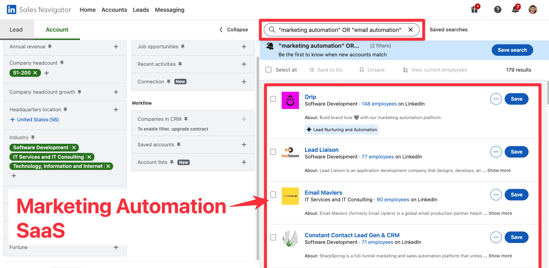How to target marketing automation SaaS on LinkedIn Sales Navigator