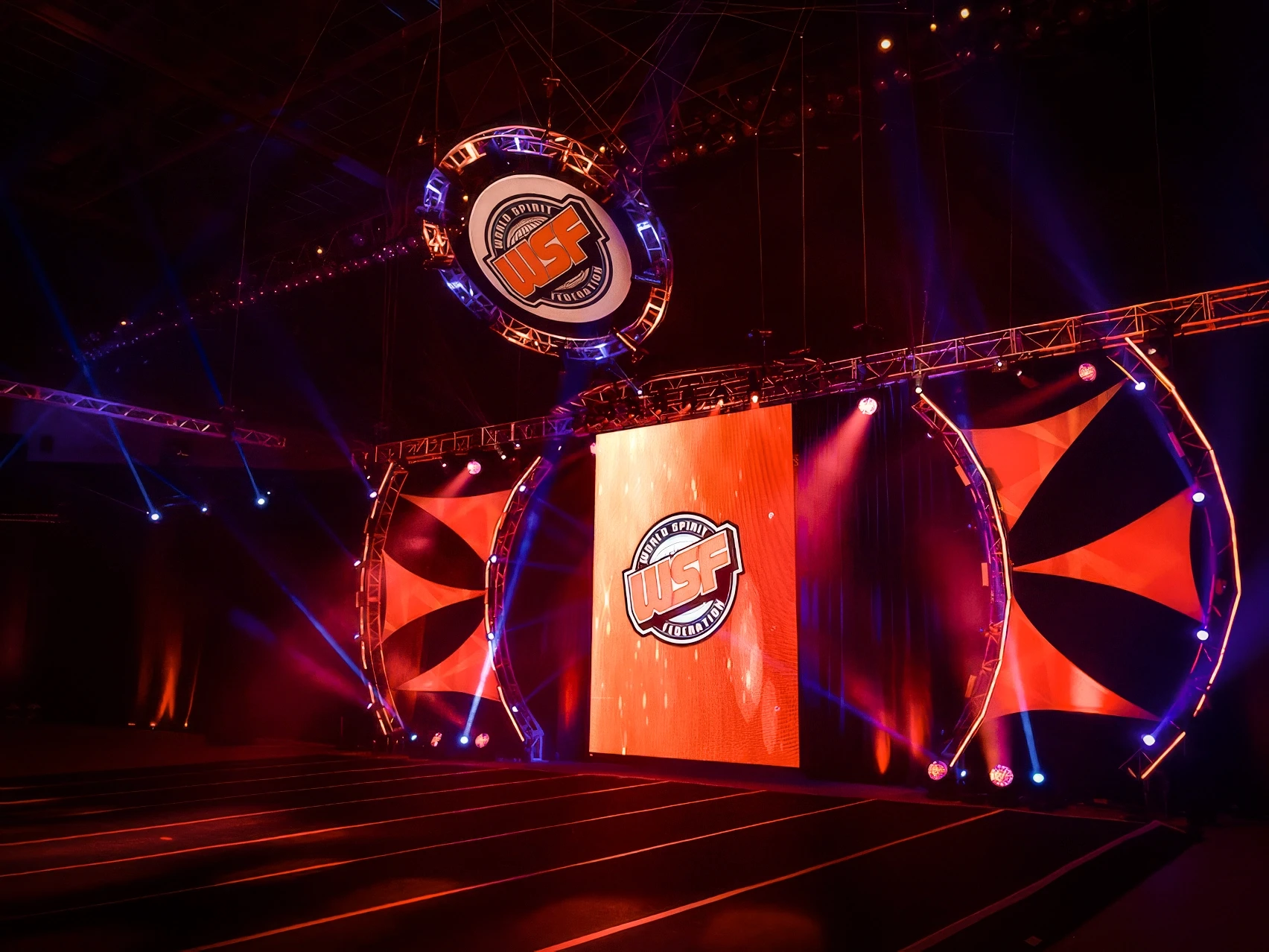World Spirit Federation athletic and cheer event in Louisville, KY, stage lighting by UpLight Technologies