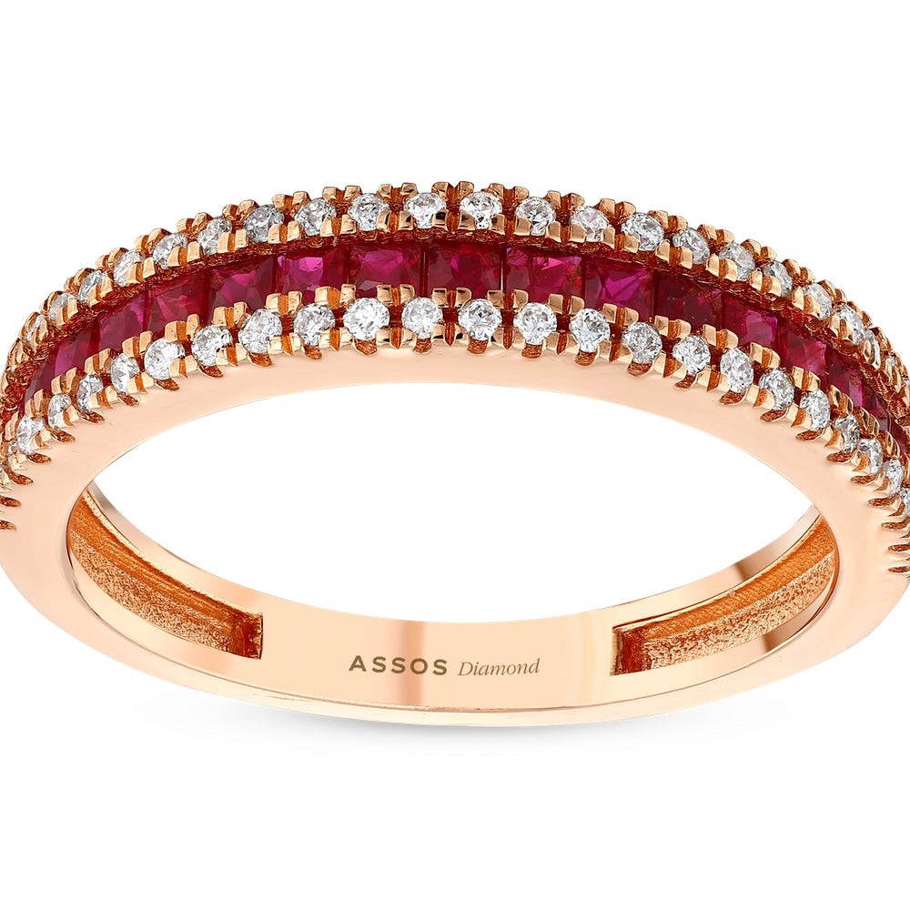 Assos 0.21 Karat Pırlanta ve Yakut Taşlı Yarımtur Yüzük