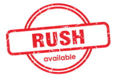 Red ‘Rush Available’ sticker indicating expedited order processing.