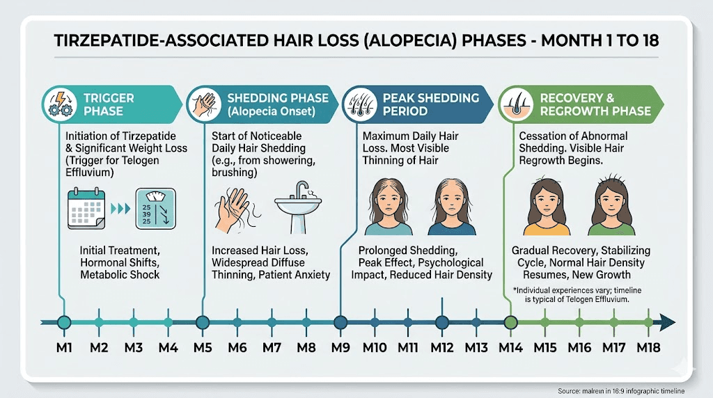 Complete timeline of hair shedding and regrowth on tirzepatide treatment