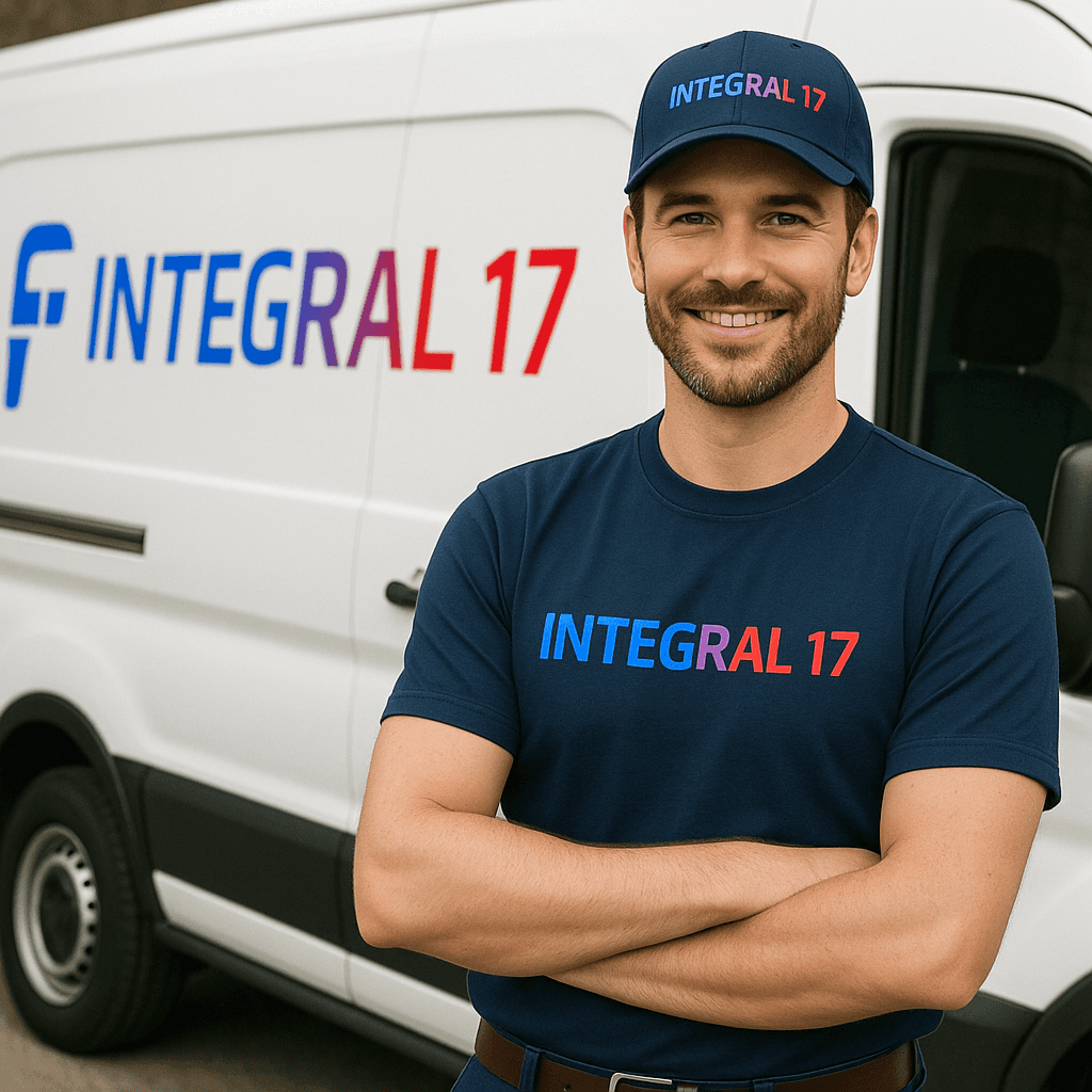 a man in a hard hat talking on a cell phone