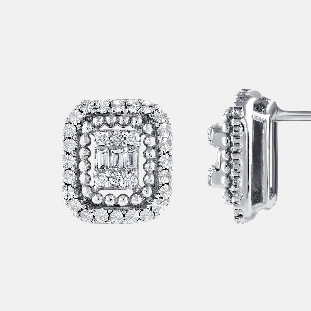 Assos 0.22 Karat G SI2 Pırlanta Baget Beyaz Altın Küpe