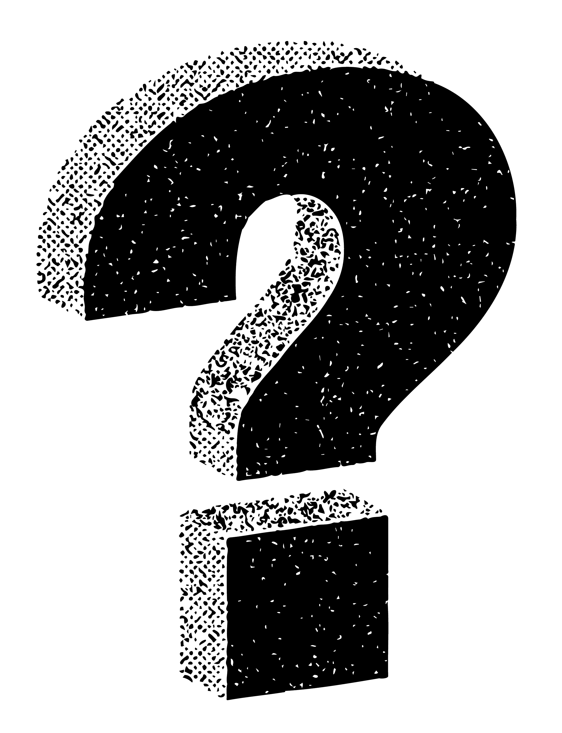 A large, bold black question mark on a light background.