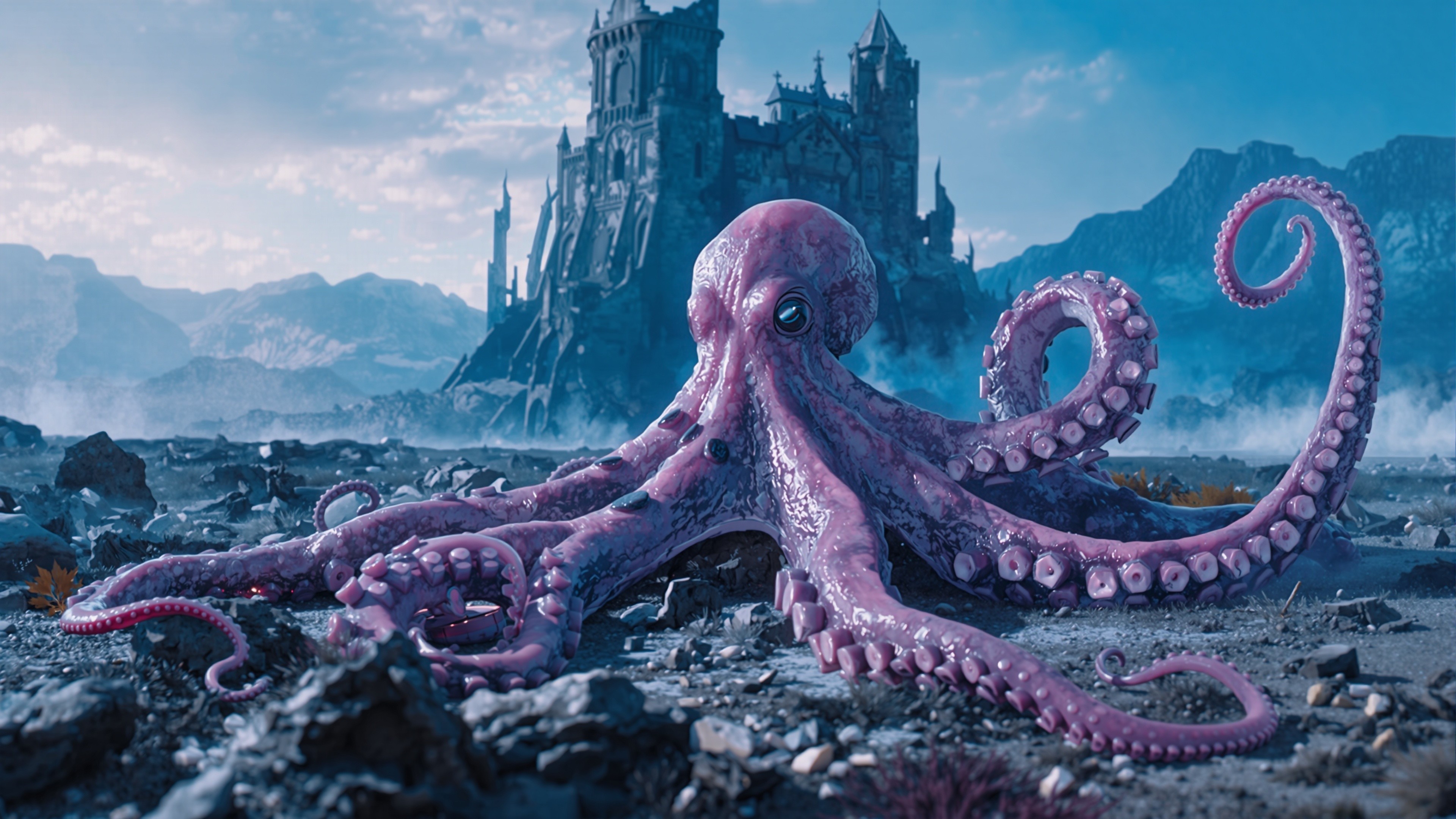 Futuristic sea creature with large castle in the background
