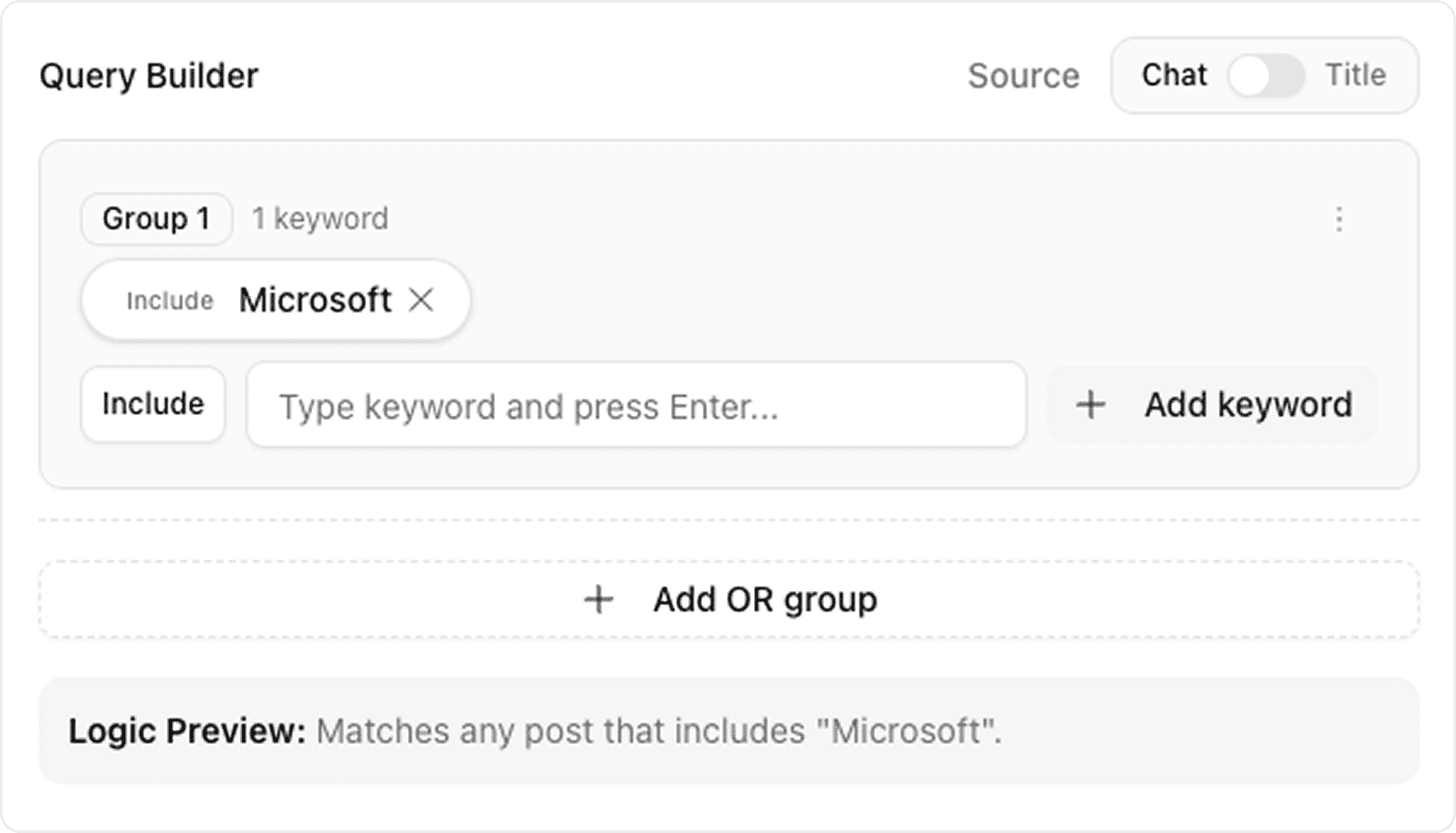 Query builder allowing to track mentions on Twitch