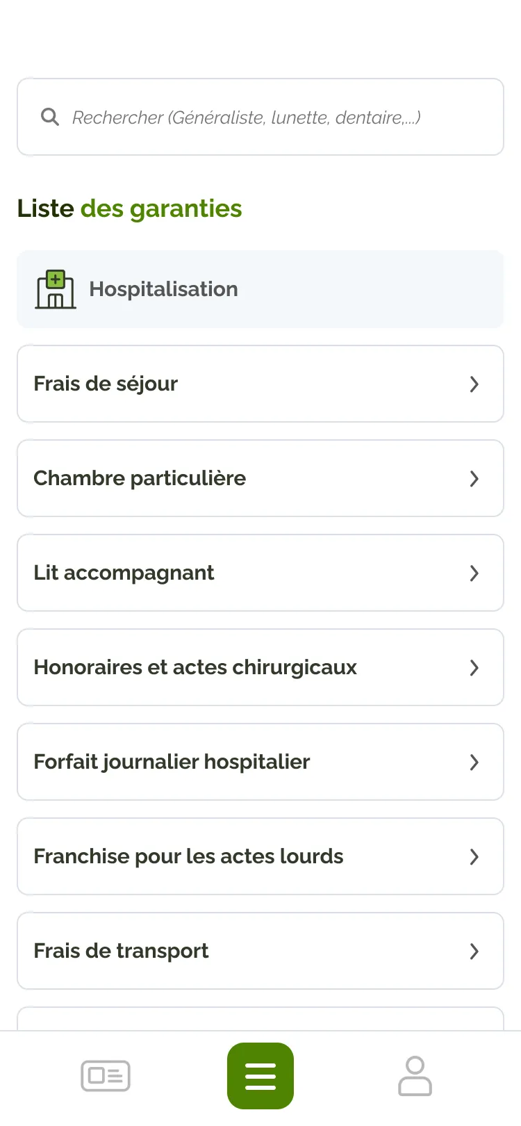 Version mobile de la page des garanties