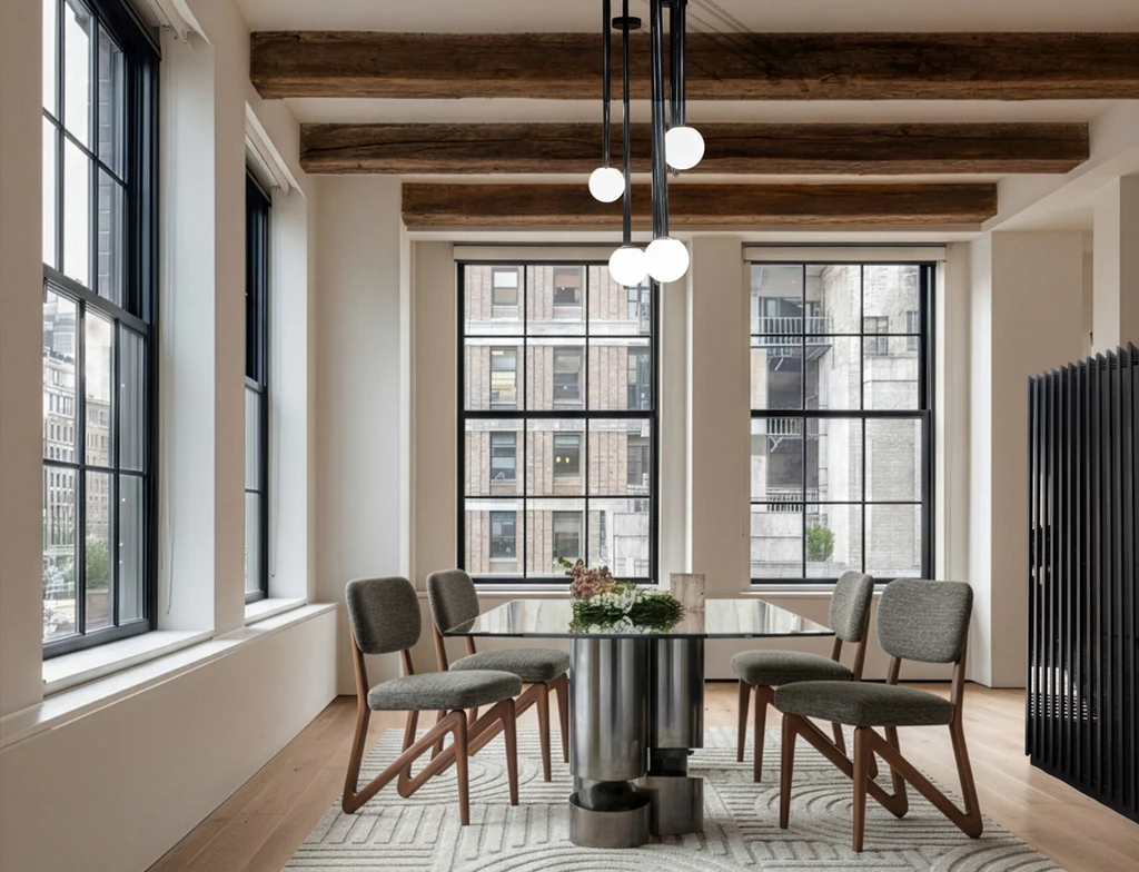 metropolitan modern atmosphere with eye-catching dining table and comfortable chairs