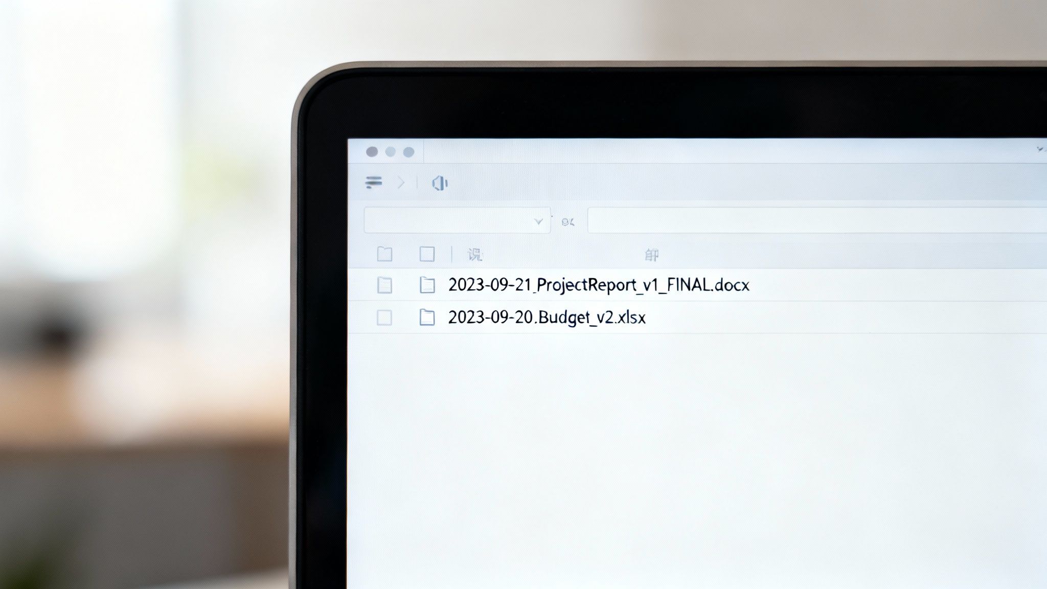 Speak4Me – A person pointing at a document on a screen, illustrating the process of naming files correctly.