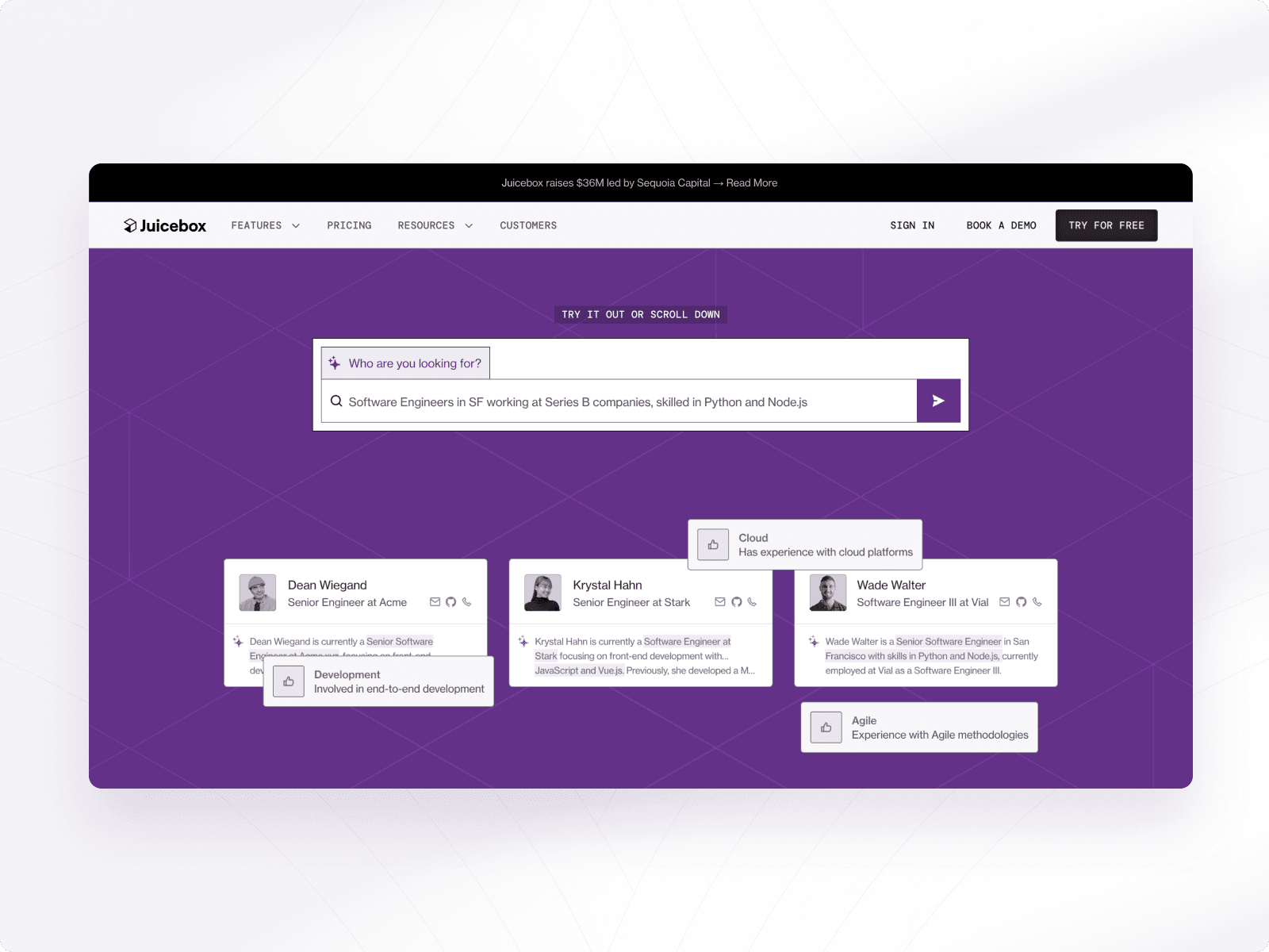 Juicebox homepage animation mockup