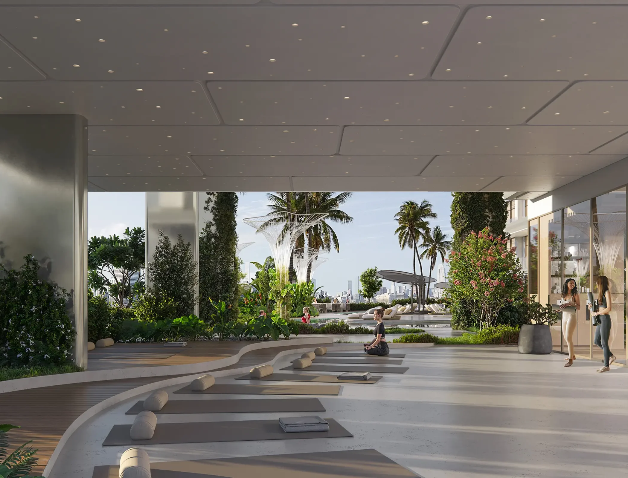 Artist's rendering of the Arka Enclave lobby at the new Miami Beach Hotel, showcasing modern design and elegant decor.