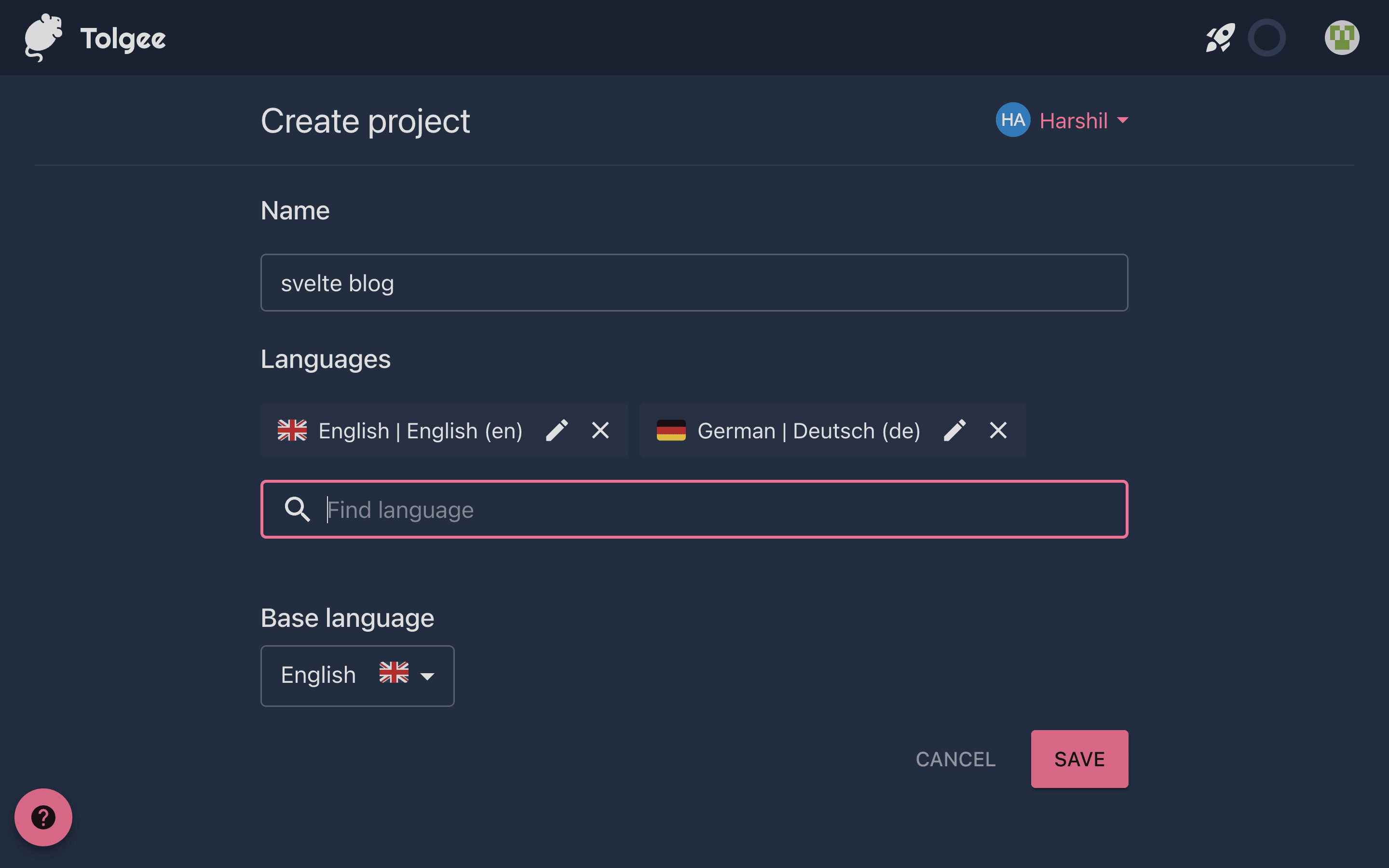 Tolgee Create Project