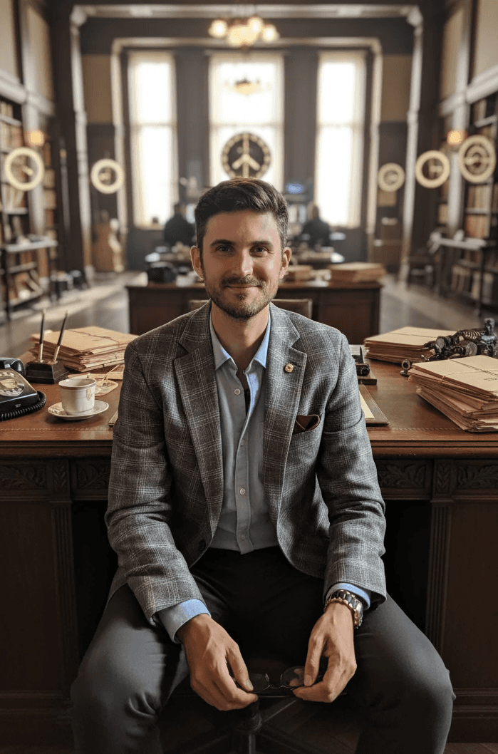 Portrait of portfolio creator – back view