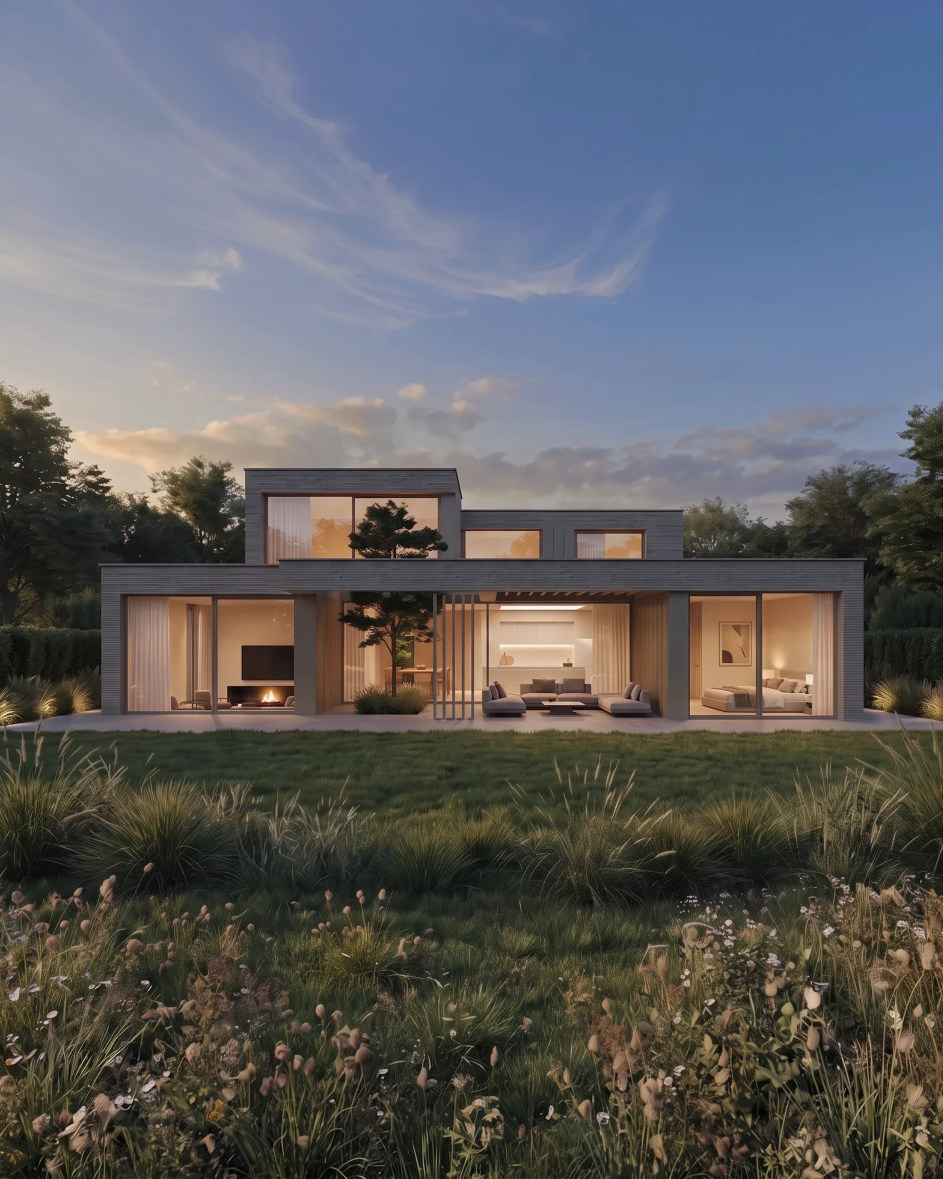 Villa LF Gartenansicht abends
