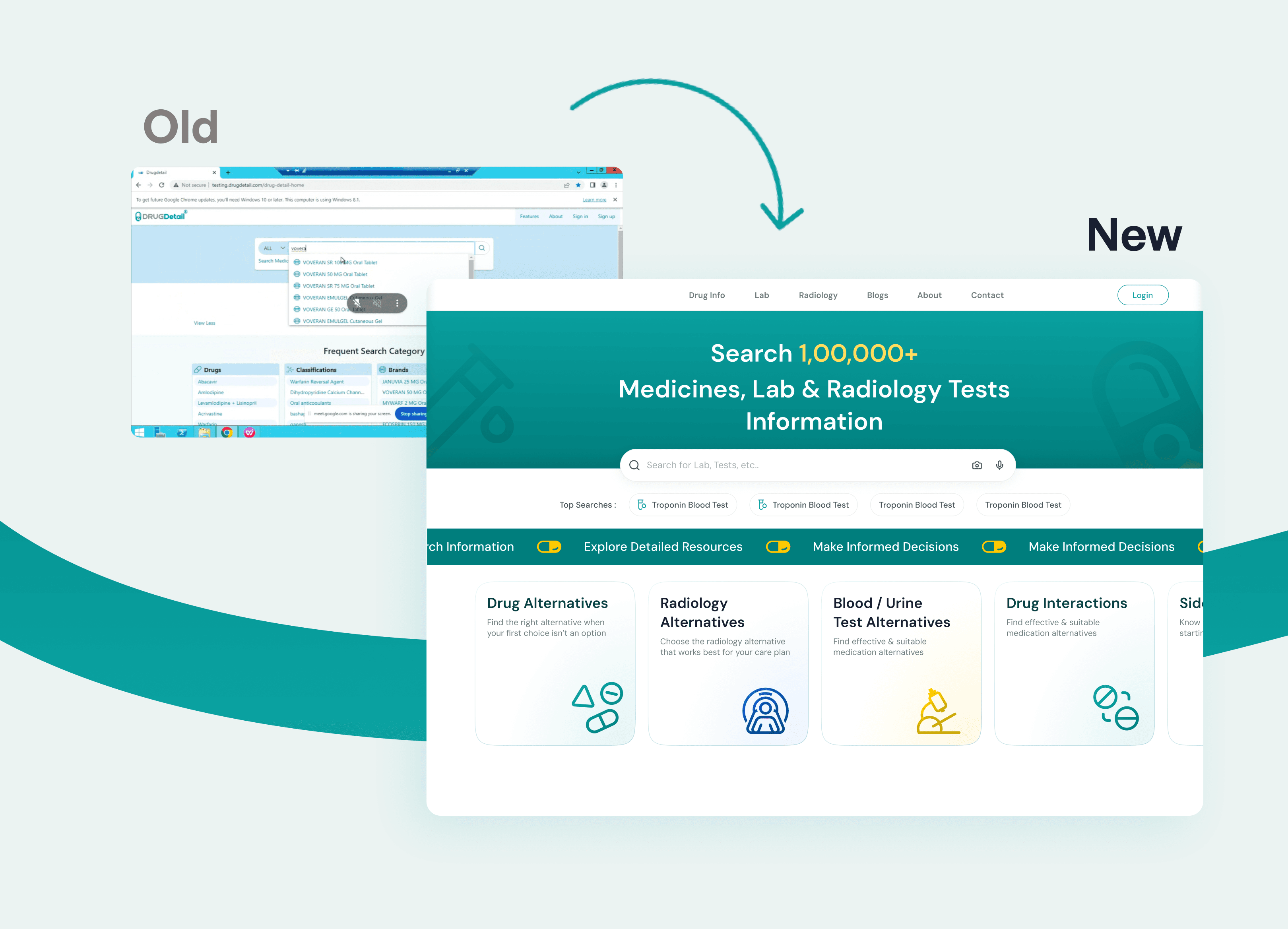Medical info screens of old and new design