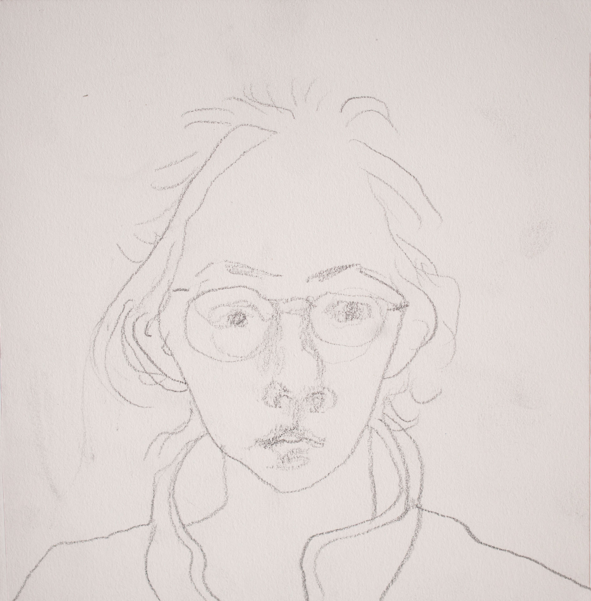 Self portrait with glasses, 2021, graphite on paper, 6x6"