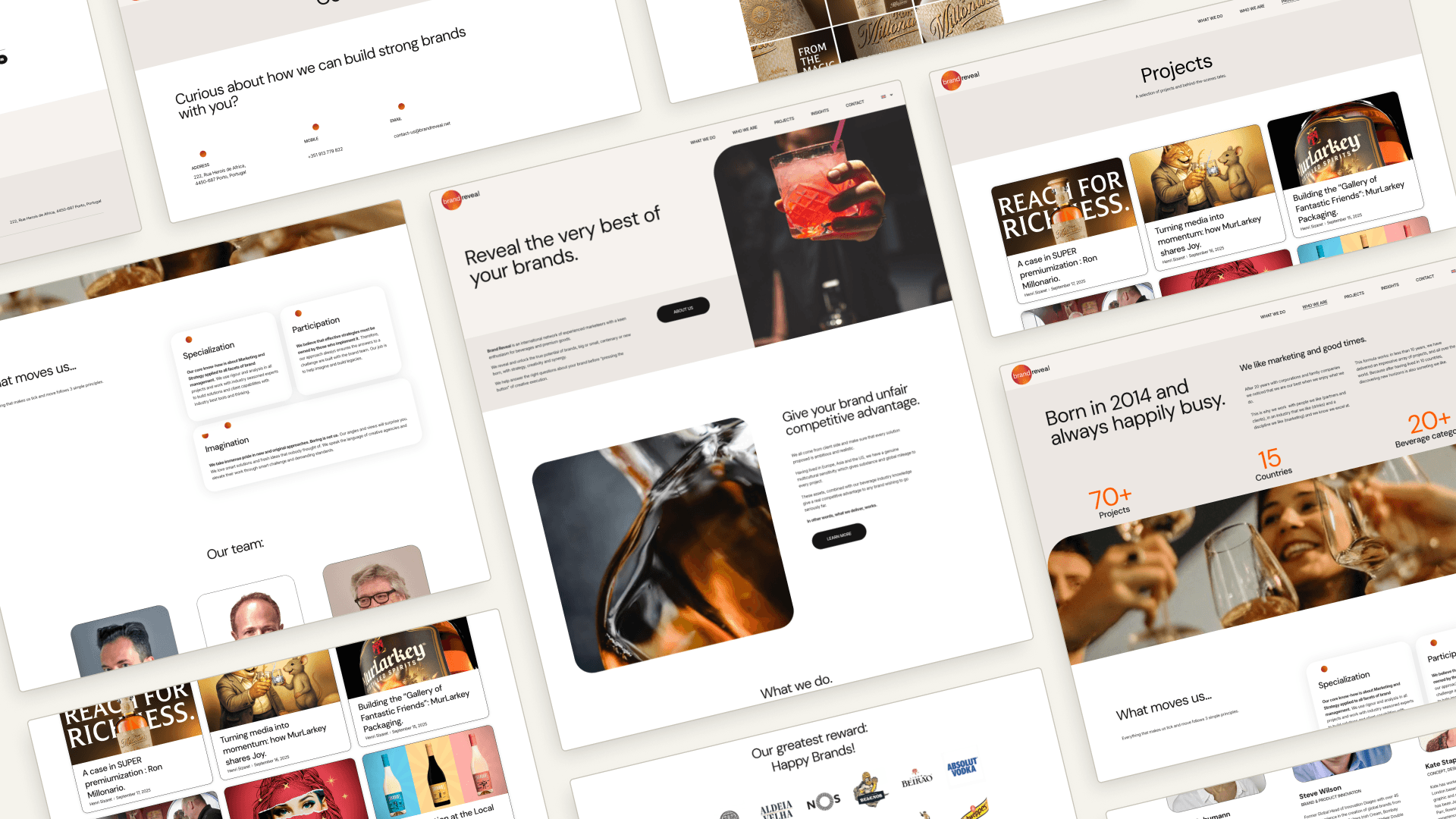 Tilted grid with web pages from Brand Reveal's website