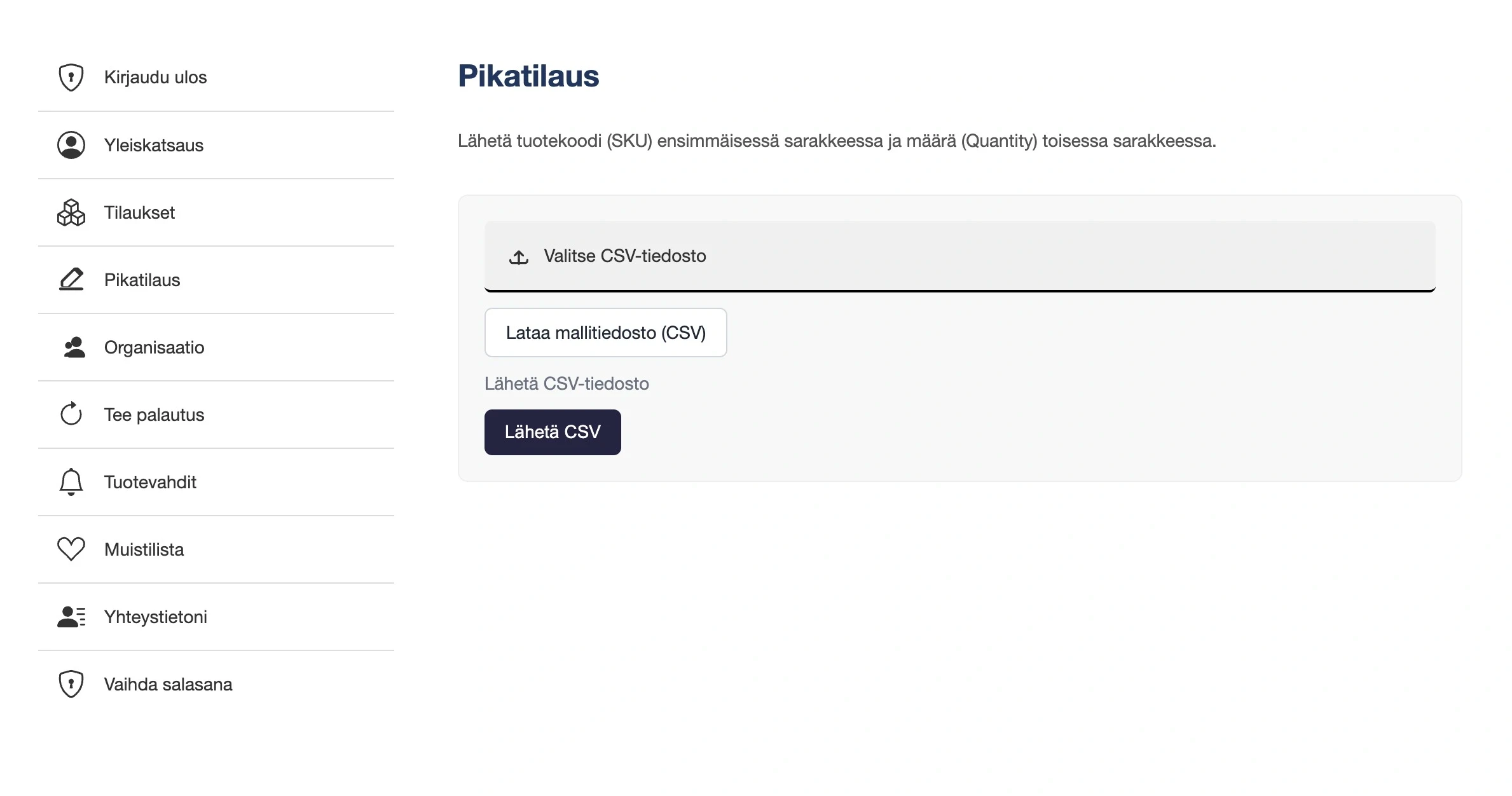 Bulk order CSV - B2B