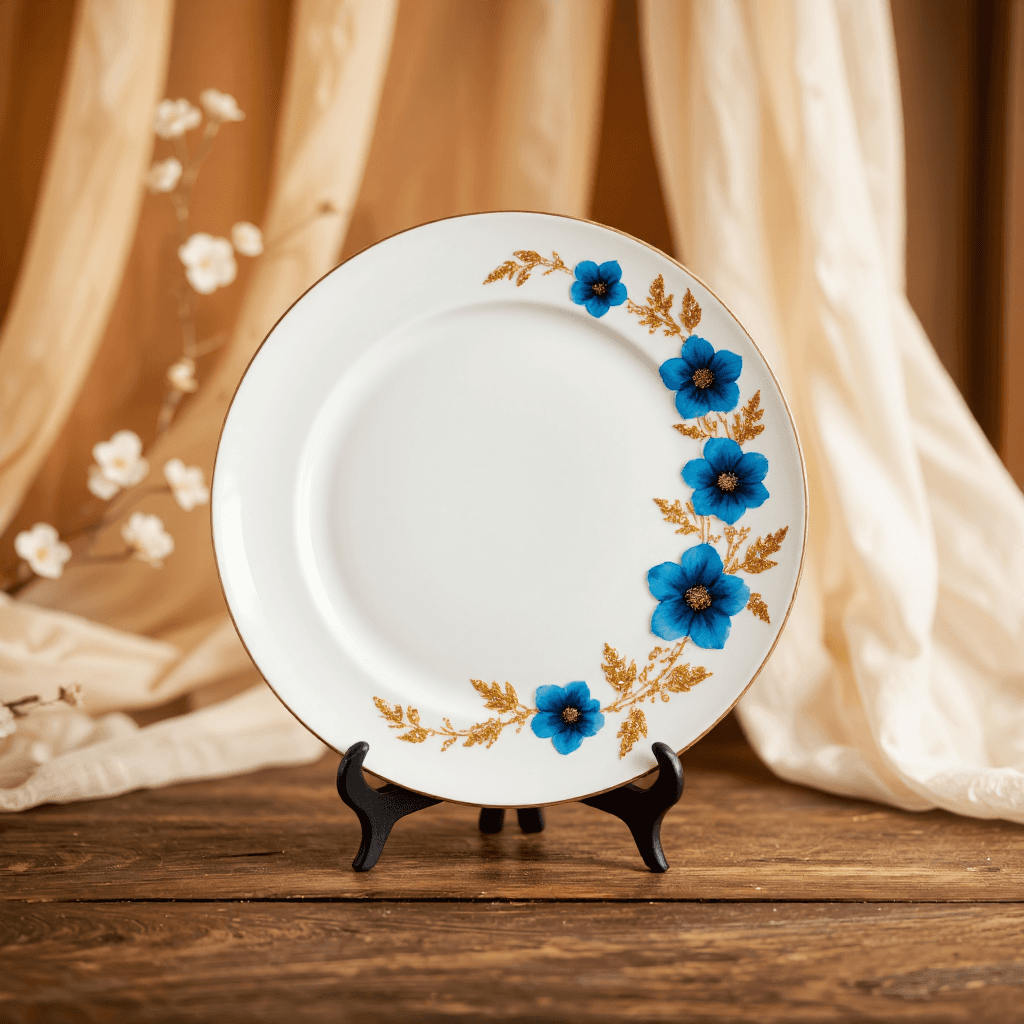product photography of decorative plate with floral design