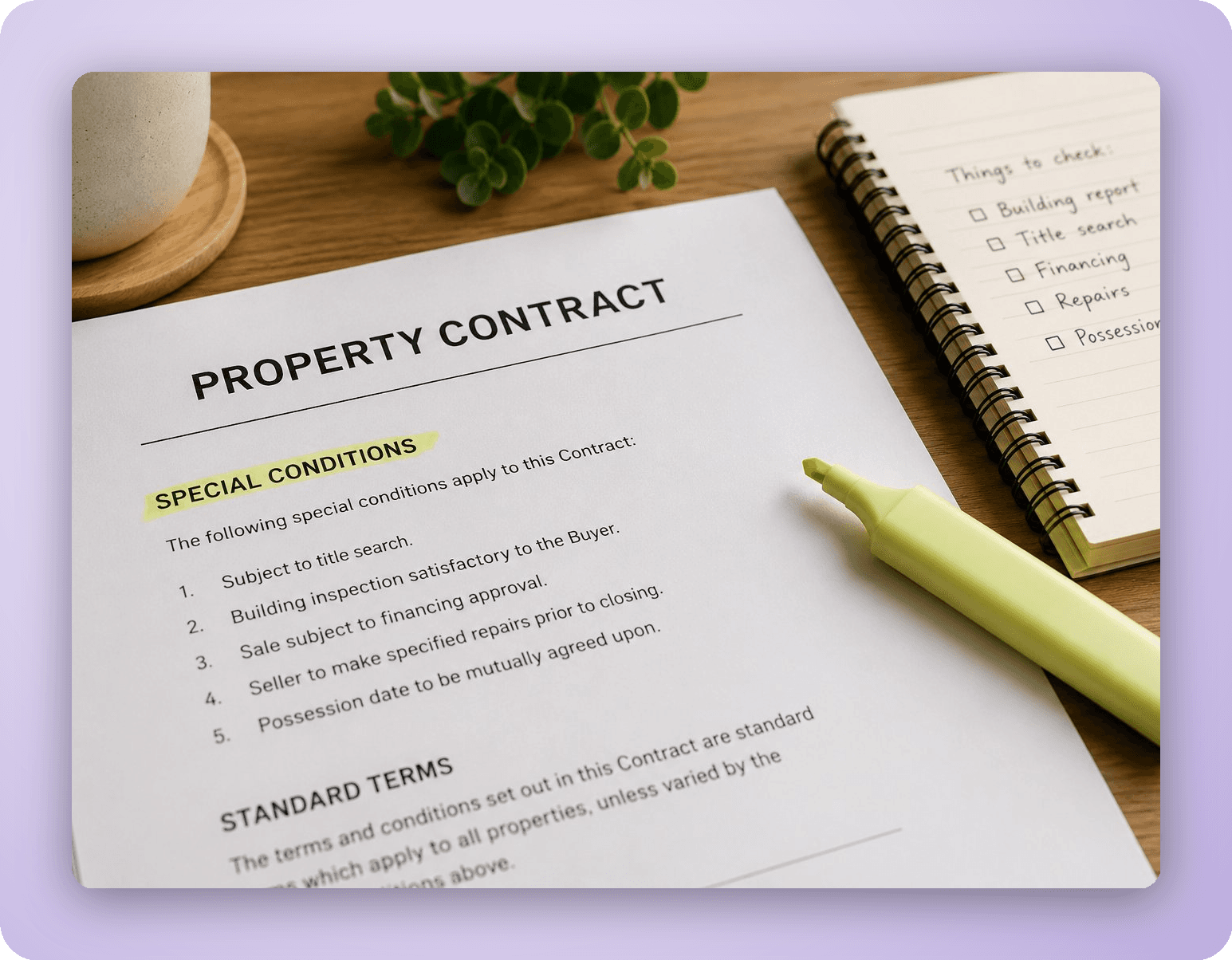A buyer reviewing special conditions in a Victorian contract of sale